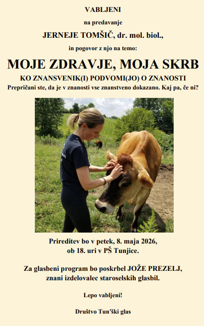 VABLJENI na predavanje JERNEJE TOMŠIČ, dr. mol. biol.: MOJE ZDRAVJE, MOJA SKRB